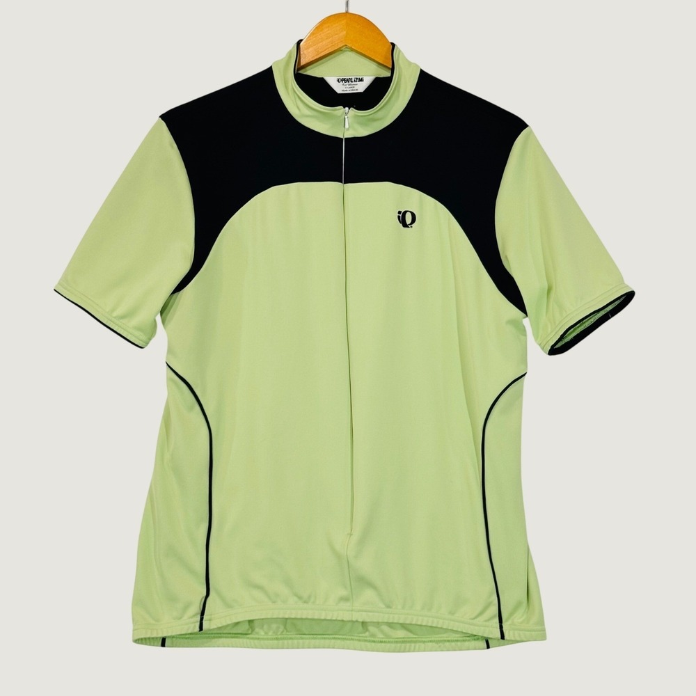 Pearl Izumi Cycling Jersey Womens XL Green Black Full Zip Short Sleeve Athletic